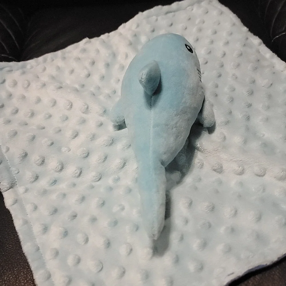 Blue Shark Baby Lovey Security Blanket Ocean Life & Fish on Back Minky Dot Plush